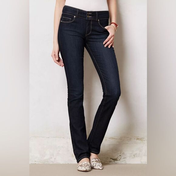 Paige Hidden Hills Straight Jeans Anthropologie Dark Blue Wash Denim Size 26 - Picture 1 of 13